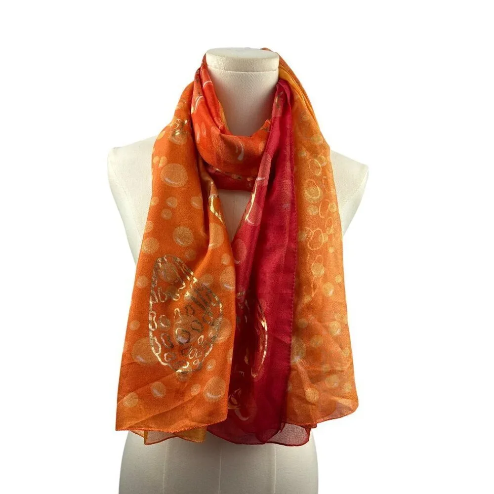 Art Of The Scarf Womens Silk Blend Orange & Red Oceanic Print Scarf